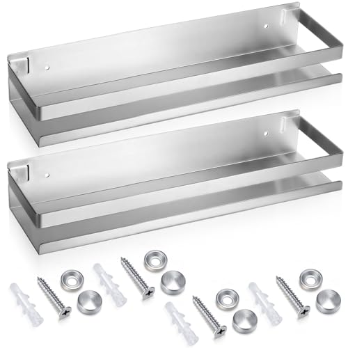 2 Pieces Stainless Steel Shelf Bathroom Shower Floating Shelves Wall Mounted Shower Caddy Basket Shelf Storage Organizer Shelves for Bathroom (2 Count)