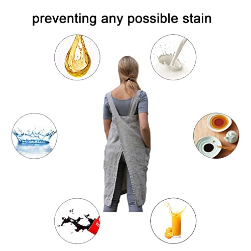 Pinafore Cross Back Apron for Women with Pockets