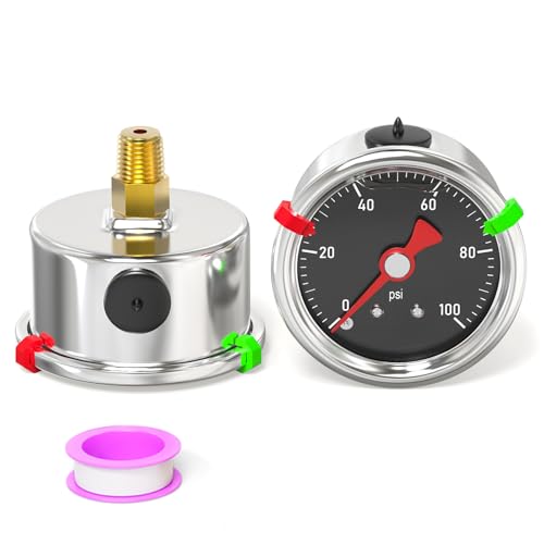 0 100PSI Stainless Steel Glycerin Filled Pressure Gauge 1.5" Black Dial Size