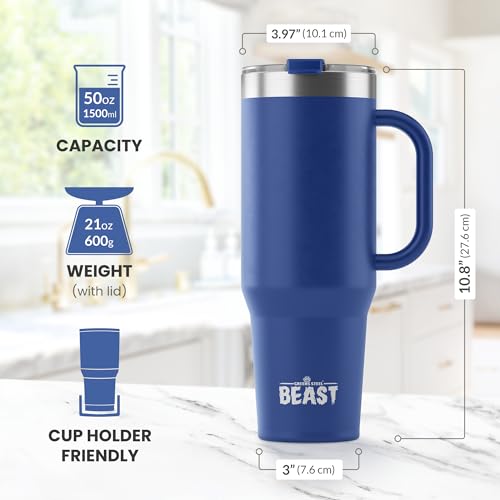 Beast 50 oz Tumbler with Handle Stainless Steel Vacuum Insulated Coffee Ice Cup Double Wall Travel Flask