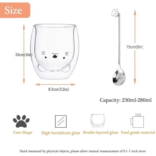 Cat Mug Cute Mugs Glass Double Wall Insulated Glass Espresso Cup