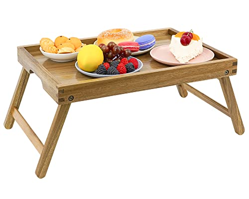 Acacia Bed Tray Table with Folding Legs