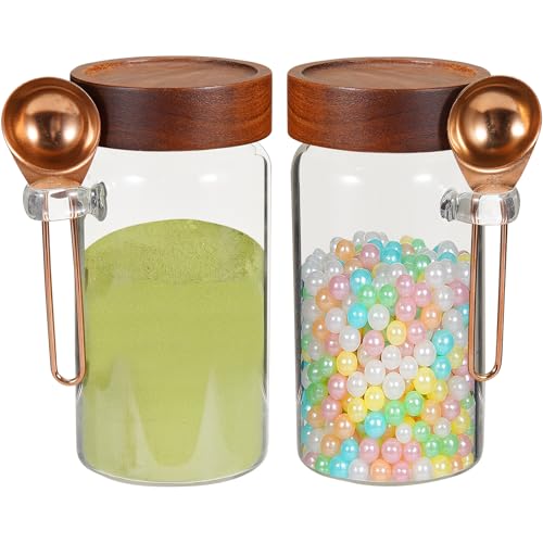 18oz Glass Coffee Jars with Scoop Wood Screw Lid Clear Round Spice Jar Herb Container Sugar Storage Bottle Canister for Seasoning Meal Prep Tea Coffee Ground Bean Salts