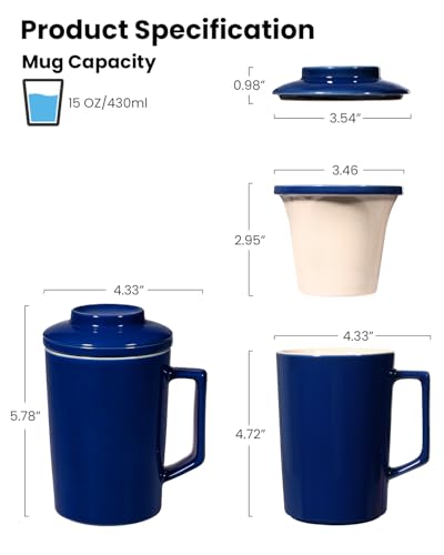 15 OZ Porcelain Tea Infuser Cup with Lid