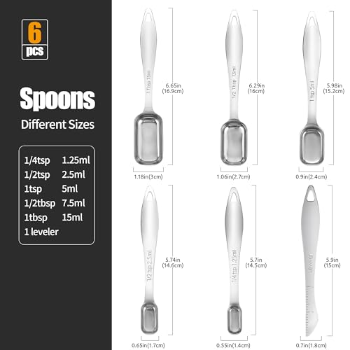 18 8 Stainless Steel Measuring Spoons with Long Handle (6 Count)