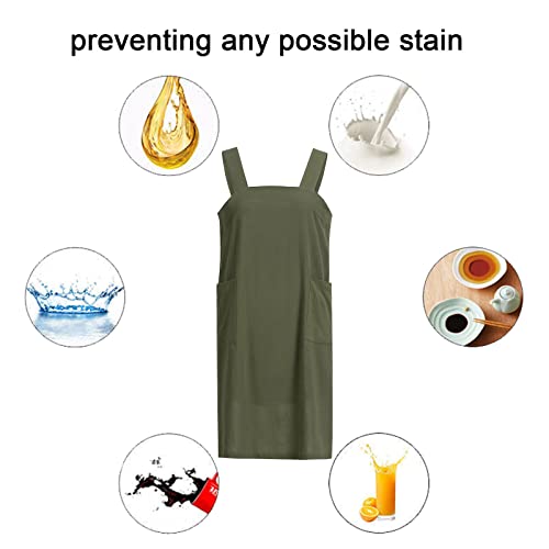 Pinafore Cross Back Apron for Women with Pockets