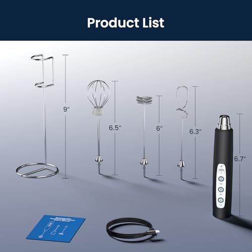 Milk Frother Wand Rechargeable Handheld Electric Whisk 3 Speed Adjustable