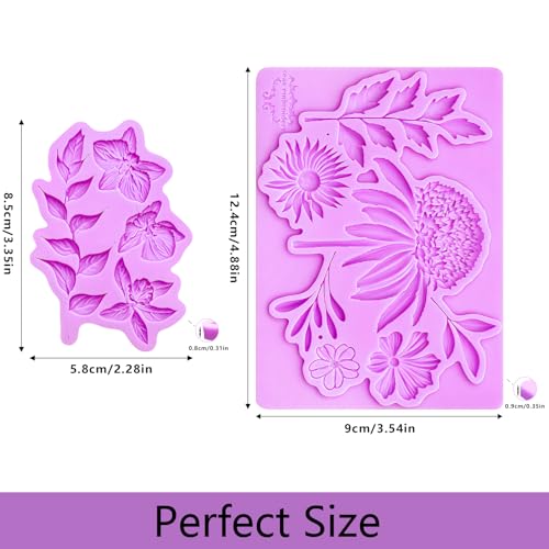 Flower Chocolate Mold Daisy Leaf Silicone Mold for Cake Decorating (2 Count)