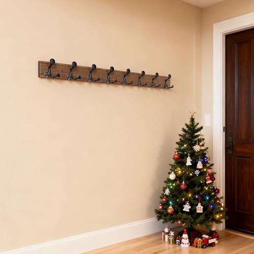 43 Inch Wood Coat Rack Wall Mount with 8 Triple Hooks