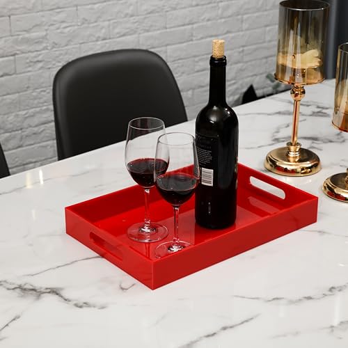 Sturdy Red Acrylic Serving Tray with Handles