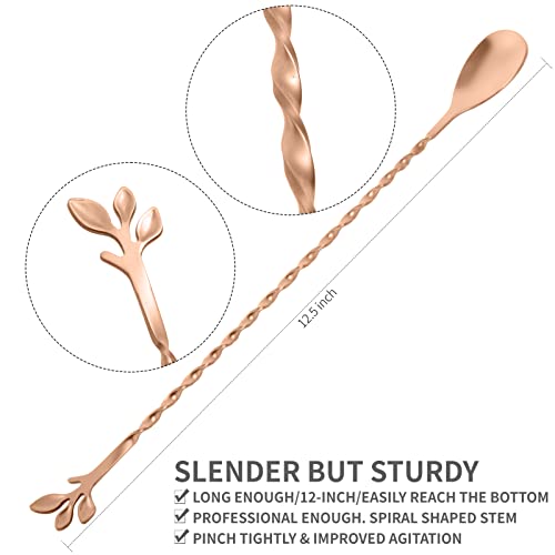 Rose Gold 12 Inch Stainless Steel Cocktail Spoon with Leaf Handle