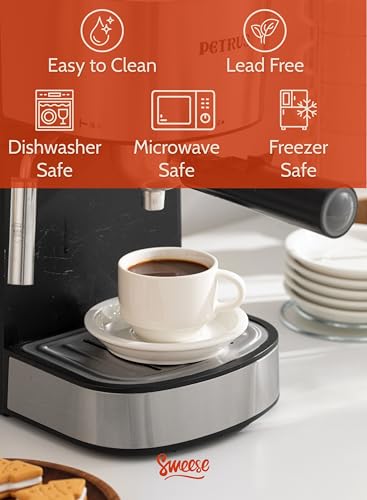 2.5 Ounce Porcelain Stackable Espresso Cups with Saucers and Metal Stand Set of 4 (4 Count)