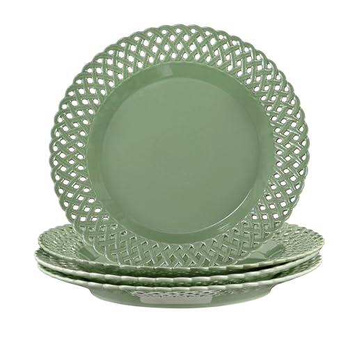 Graceful Basketweave Wide Rim 12 inch Dinner Plates (4 Count)