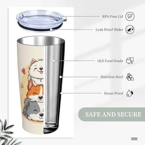 Dog Tumbler with Lid and Straw 20oz Coffee Tumblers Leakproof Stainless Steel Travel Mug Vacuum Insulated Cup for Iced and Hot (20 Count)