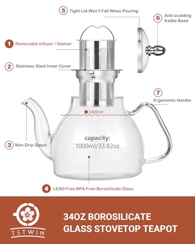 Glass Teapot Including 6 Blooming Flower Tea Balls