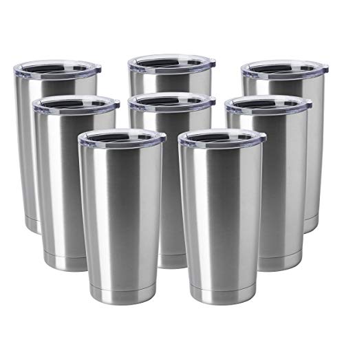 20oz Tumblers Bulk Stainless Steel Cups with Lid Double Wall Vacuum Insulated Coffee Mugs for Cold & Hot Drinks 8 Pack (8 Count)