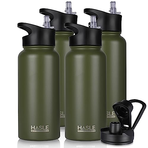 32 oz Insulated Water Bottle Stainless Steel Double Walled Vacuum Sports Water Bottle with 2 Lids (4 Count)