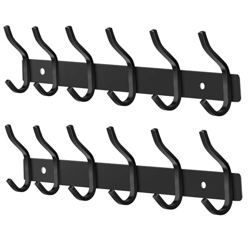 Coat Rack Wall Mount with 6 Hooks (2 Count)