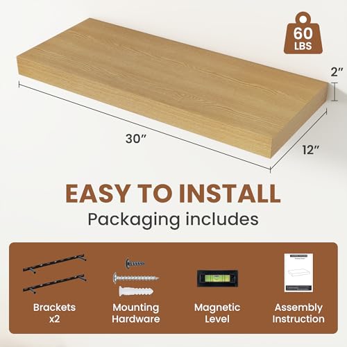 12 Deep Floating Shelves 30x12” Set of 2 (2 Count)