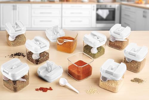 9 PC (0.5L, 17oz) Spice Storage Containers with Lids & 6 Spoons (9 Count)