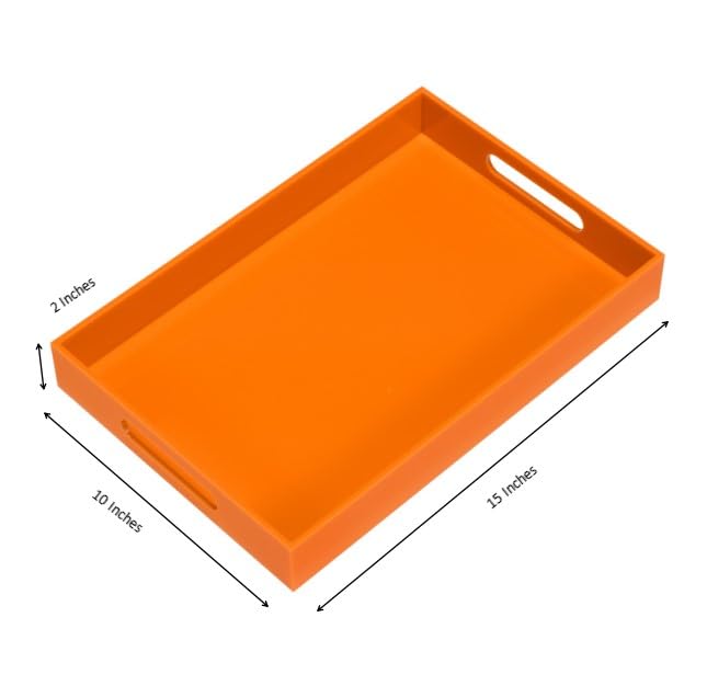 Orange Sturdy Acrylic Serving Tray with Handles