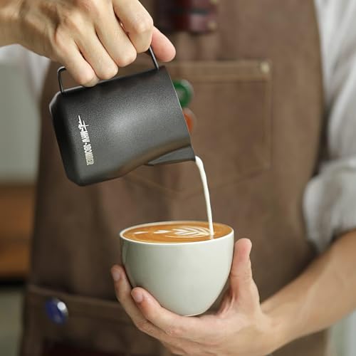 Milk Frothing Pitcher 12oz Milk Frother Cup Espresso Steaming Pitcher Stainless Steel Milk Frother Cup Barista Latte Art Round Spout Milk Jug
