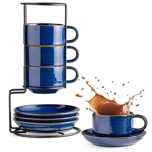 6oz Cappuccino Cups Set of 4 with Saucers Metal Rack (9.99 Count)