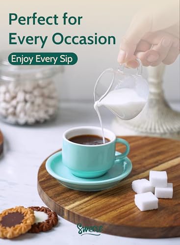 2.5 Ounce Porcelain Stackable Espresso Cups with Saucers and Metal Stand Set of 4