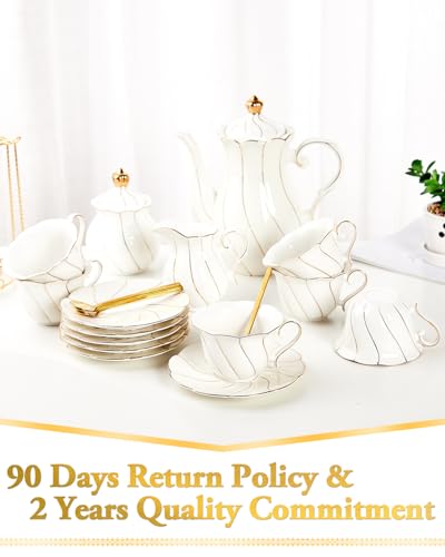 22 pcs White Porcelain Tea Set for 6 (22 Count)