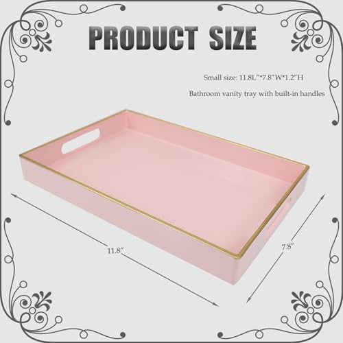 Pink Bathroom Vanity Tray with Handles for Dresser Tops
