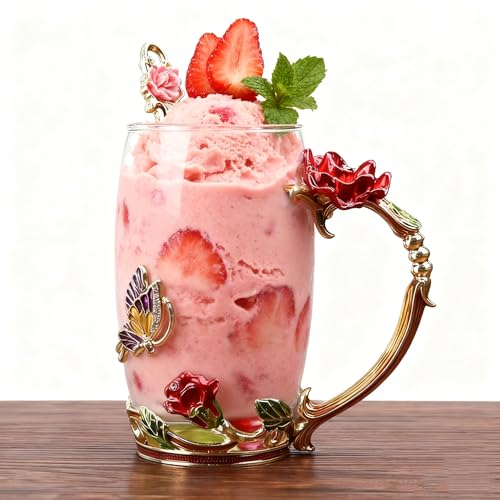 Handicraft Crystal Glass 3D Flower Cups Tea Mug With Tea Spoon Women Coffee
