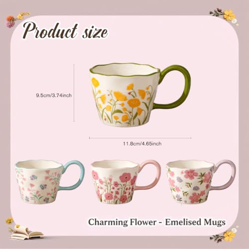 Cute Floral Coffee Mug Set of 4
