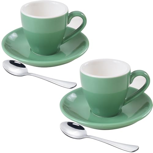 Porcelain Espresso Cup with Saucer And Stainless Steel mini Spoons (7 Count)