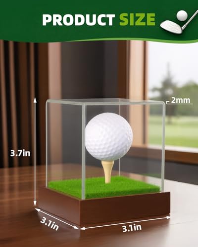 Single Golf Ball Acrylic Display Cube Wood Base with Tee