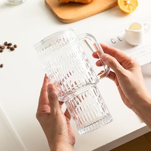 24 oz Raindrop Glass Tumbler with Handle and Lid