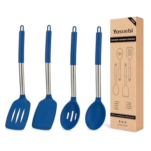 Kitchen Utensils Silicone Cooking Utensils Set for Nonstick Cookware Silicone Cooking Kitchen Utensils Set Perfect for Baking and Mixing Spatula Set BPA Free Dishwasher Safe Blue 4 Pack (4 Count)