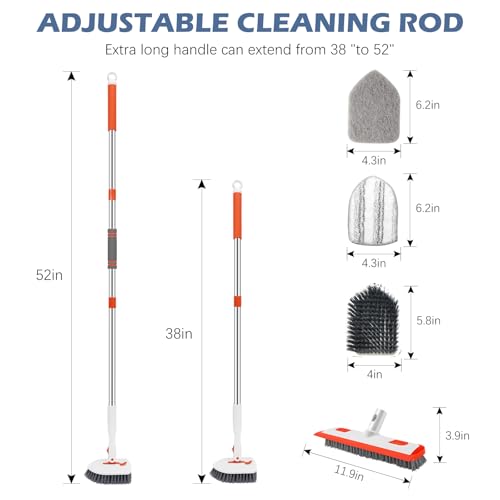 4-in-1 Tile Tub Floor Scrubber with Floor Scrub Brush, Orange