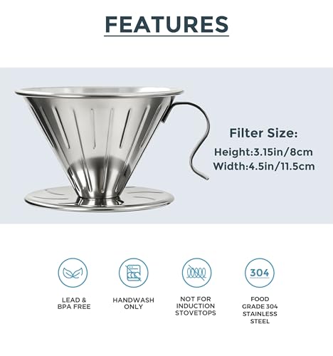 Stainless Steel V60 Coffee Dripper & 50 Paper Filters
