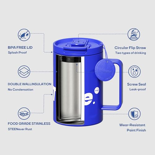 18 oz Stainless Steel Insulated Coffee Mug with Handle and Lid