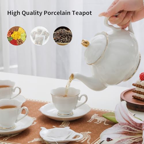27oz White Porcelain Teapot with Gold Trim