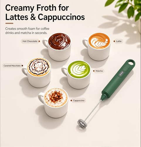 Rechargeable Milk Frother Handheld 3 Speed Coffee Foamer [3 Whisk] Electric Drink Mixer for Latte