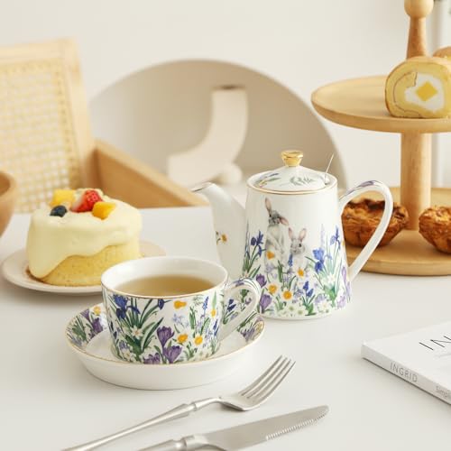 Porcelain Tea Set with Removable Stainless Steel Infuser for Afternoon Tea