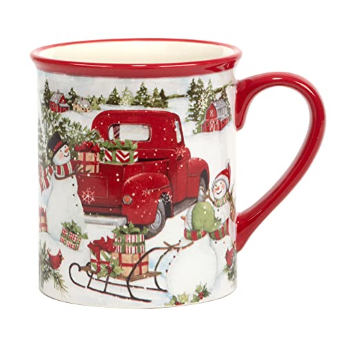 Red Truck Snowman Set of 4 Ceramic Mugs (4 Count)