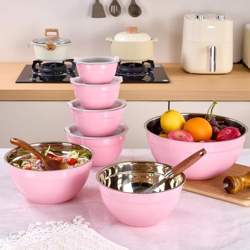 Pink Mixing Bowls with Lids Set of 7