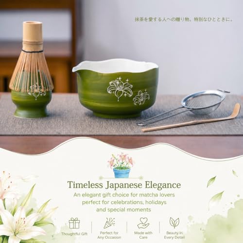 Matcha Set Avocado Green Ceramic Bowl Kit with Spout (5 Count)