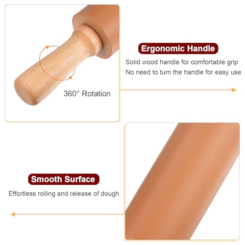 Silicone Rolling Pins for Baking 17 Inch Wooden Handle Non Stick Rolling Pin Small Roller Playdough Rolling Pins for Dough Pizza Pastry Fondant Kitchen