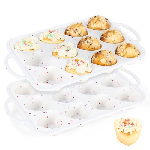 Silicone Heart Shaped Muffin Pan with Metal Reinforced Frame (2 Count)