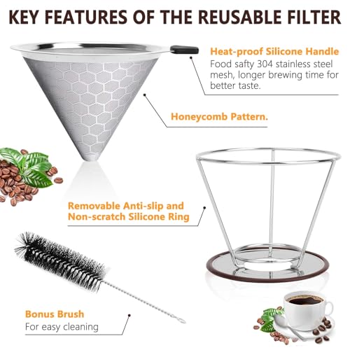 Pour Over Coffee Dripper Reusable Stainless 1