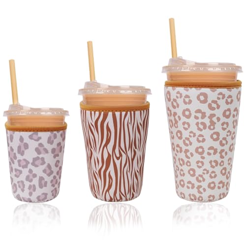 Reusable Insulated Neoprene Iced Coffee Cup Sleeve (3 Count)