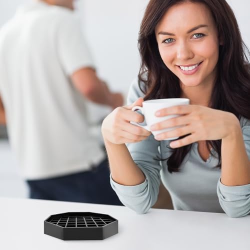 2 Pcs 4 Inch Drip Tray Coffee Countertop Tray Black Plastic Spill Octagon Drip Coaster with Honeycomb Grid for Drink Tea Wine Beverage (2 Count)